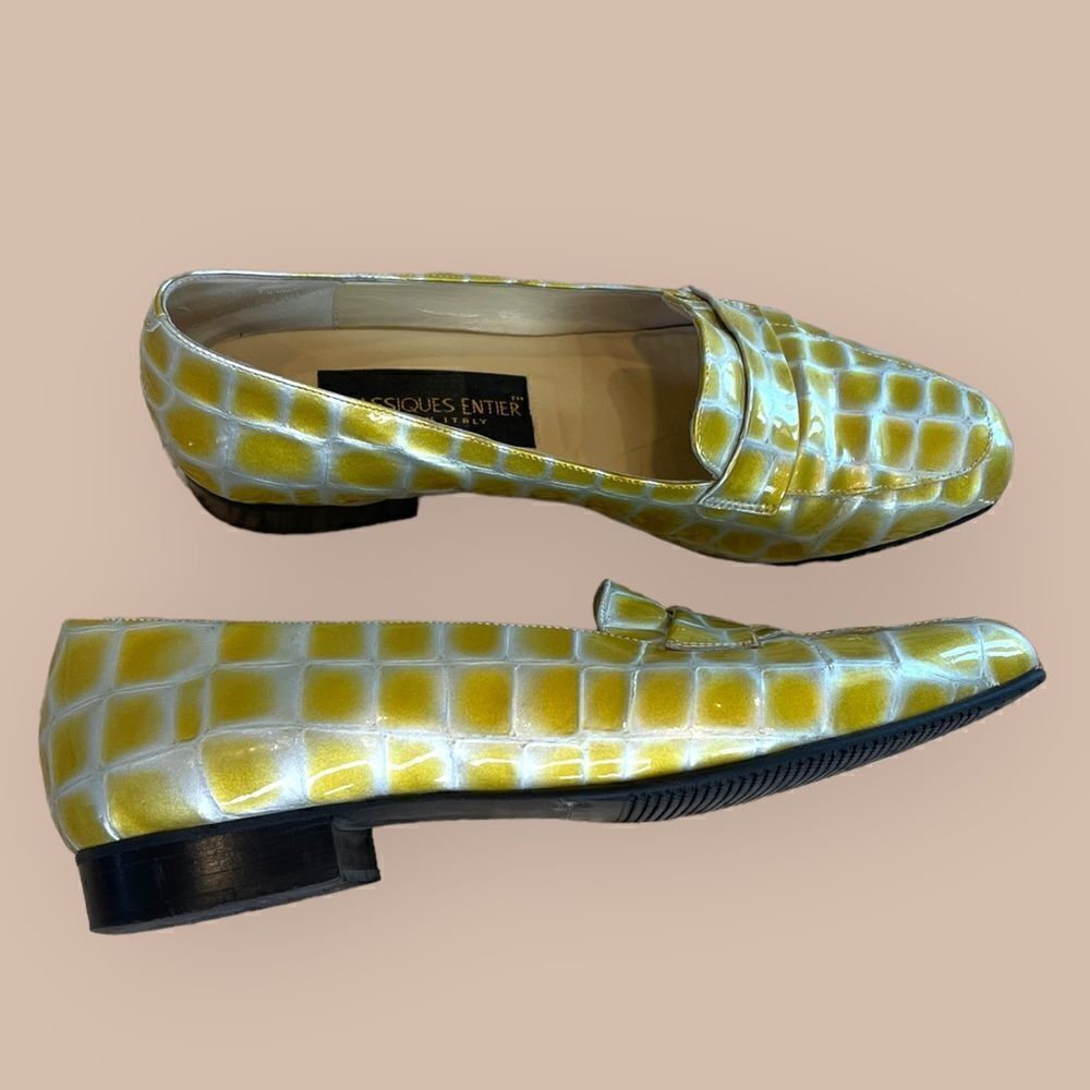CLASSIQUES ENTIER Gold Leather Croc Loafers Size 6